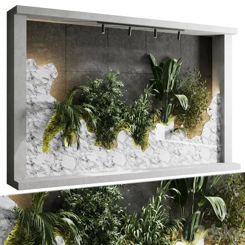 Vertical Wall Garden With concrete frame - wall decor houseplants indoor 02 3d model